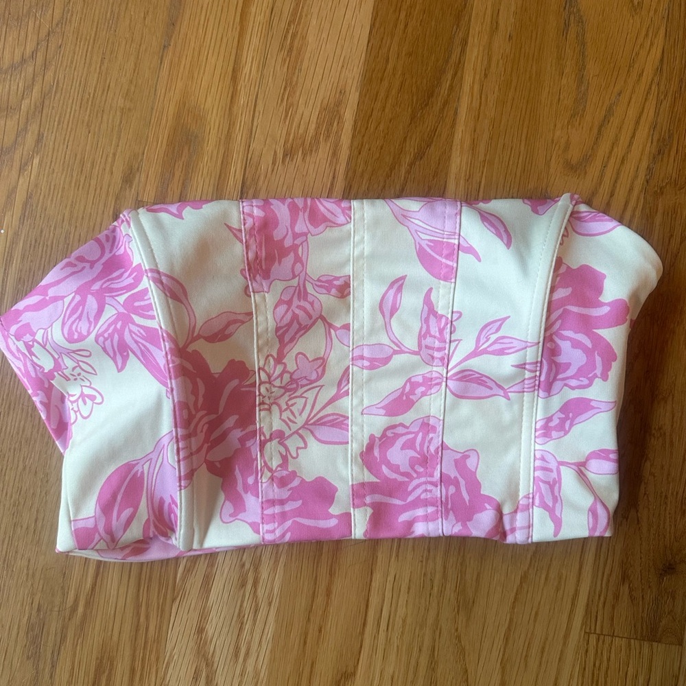 Floral Pink and White Strapless Crop top